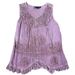 MY CHOICE Embroidery V Neck Sleeveless Blouse With Tie Waist Detail Pink Small